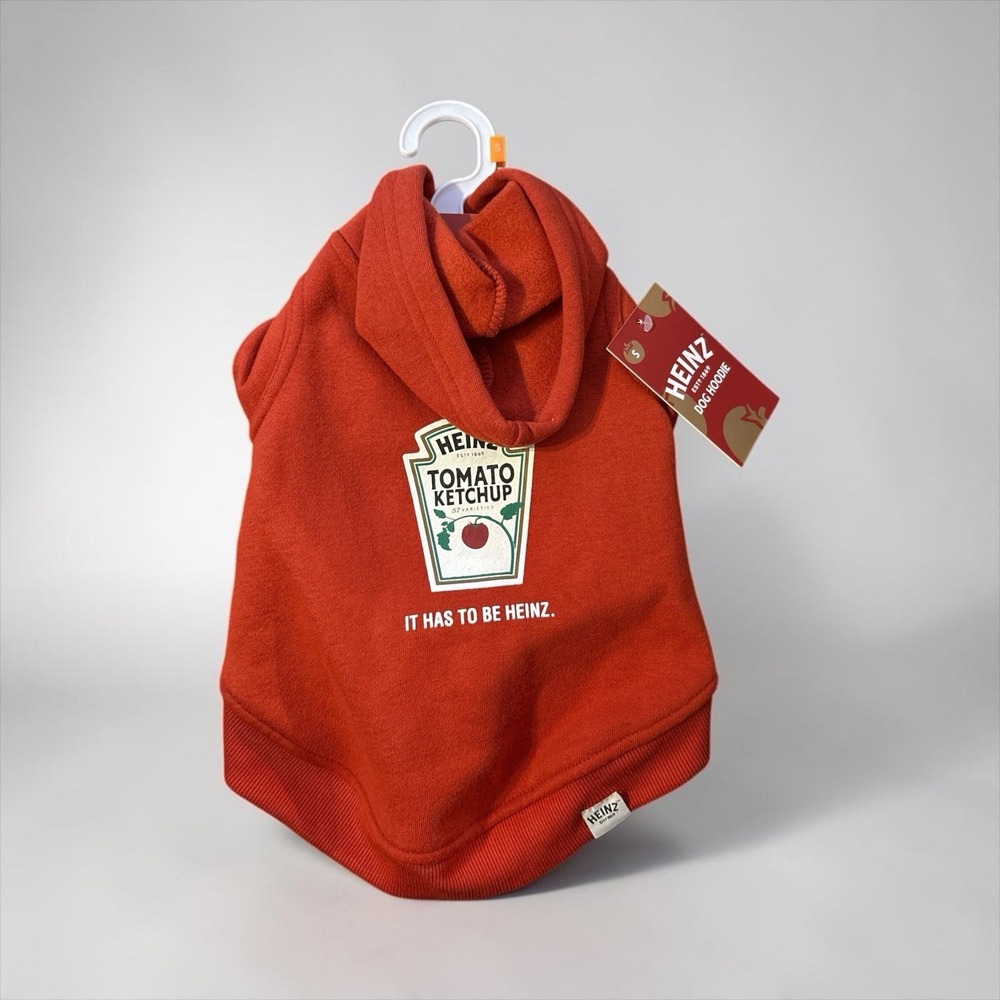 NWT Official Heinz Red Tomato Ketchup Dog Snap Hoodie Sweatshirt Size S New